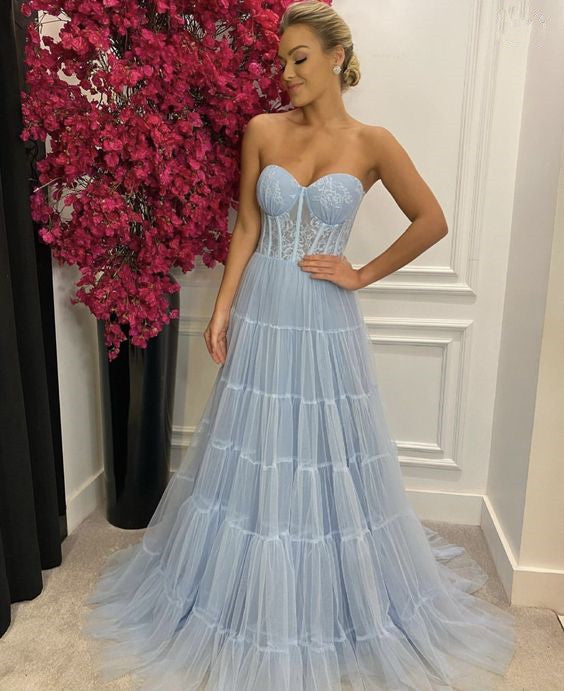 Light Blue Long Prom Dress Formal Evening Gowns fg4024