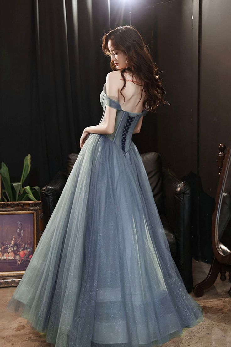 A Line Sweetheart Neck Gray Tulle Long Prom Dress, Evening Dress fg3986