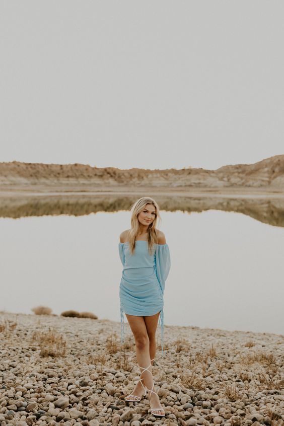 Baby blue homecoming dress with puffy sleeves fg3877