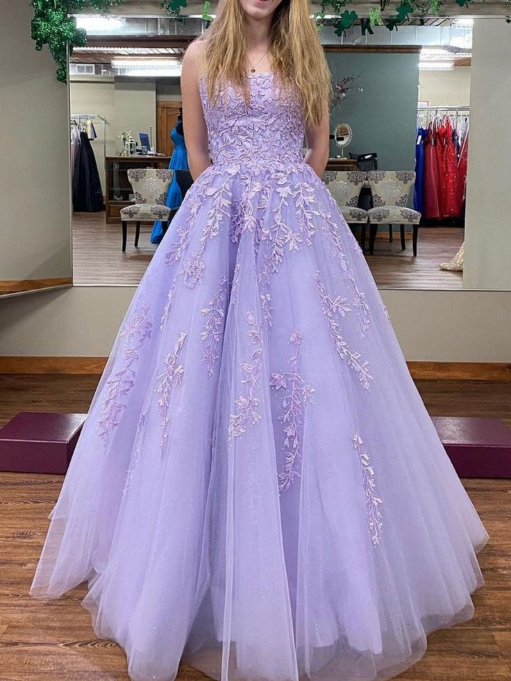 Purple tulle lace long prom dress, purple lace evening dress fg3273