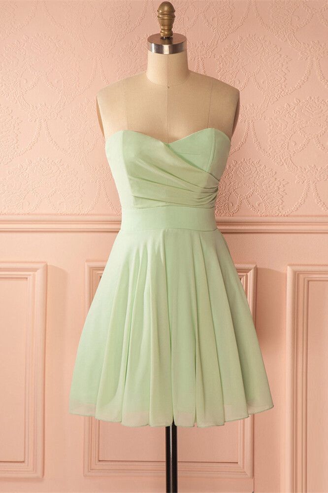 Sage Green Strapless Short A-line Party Dress Homecoming Dresses fg3726