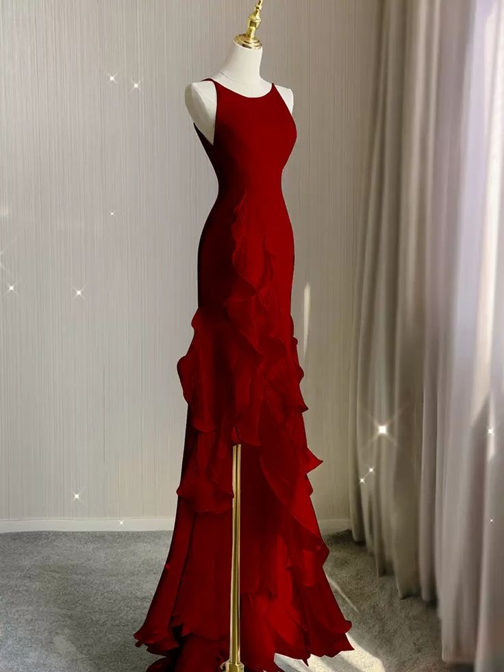 Black Mermaid Beach Wedding Dress With Ruffles, Spaghetti Straps Backless Prom Gown fg4193