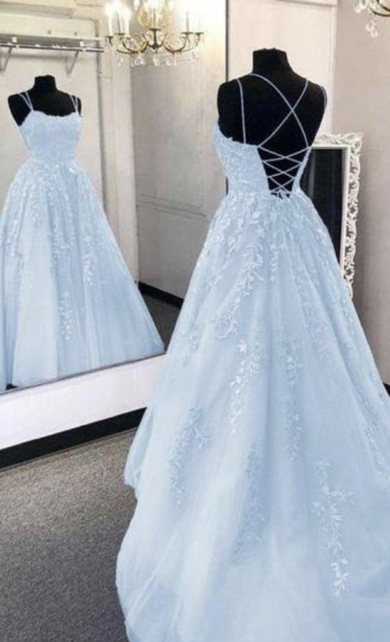 A-Line Light Blue Long Prom Dress Formal Evening Dresses fg3277