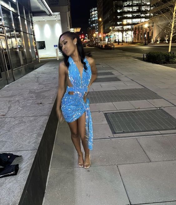 Blue sequin dress, cute dress, Short Prom Dress Homecoming Dress fg3871