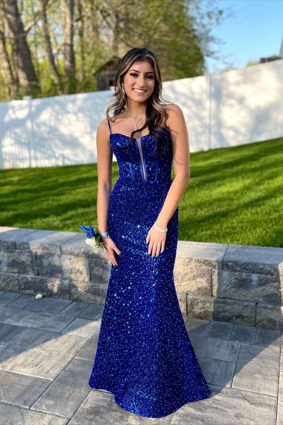 Royal Blue Sequin Mermaid Long Prom Dress fg4190