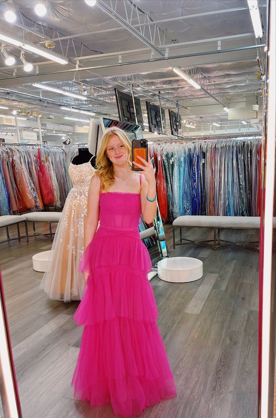 Hot Pink Tiered Prom Dress Formal Gown, Party Dresses fg4183