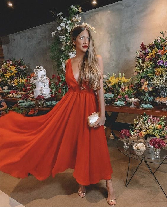 A line red prom dress, simple evening dress fg3322