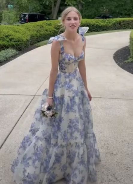 Beautiful Floral Print Chiffon Long Prom Dresses Evening Dress fg1915
