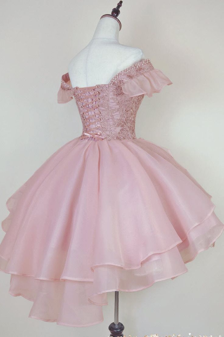 Lace Homecoming Gown with Beading,Princess Off the Shoulder Hoco Dress fg3675