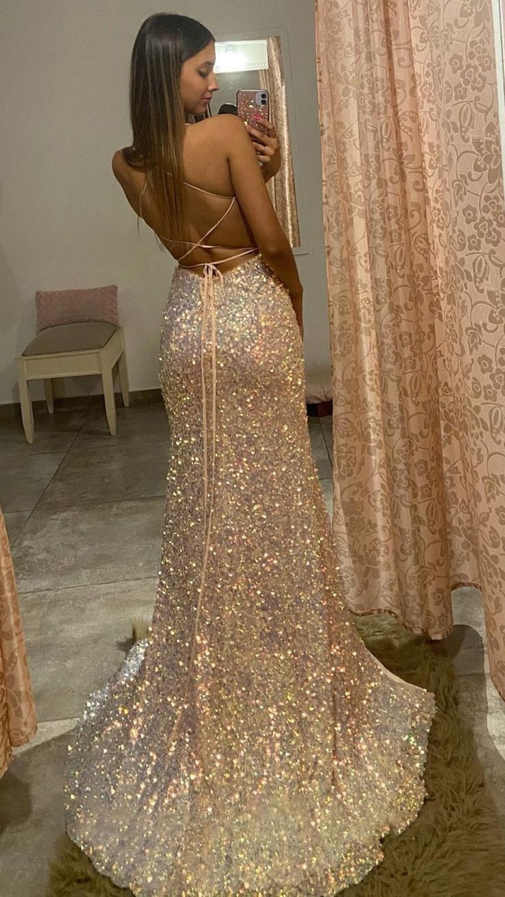 Vestidos de fiesta con lentejuelas y escote en V pronunciado, vestido de noche brillante con abertura lateral TP12