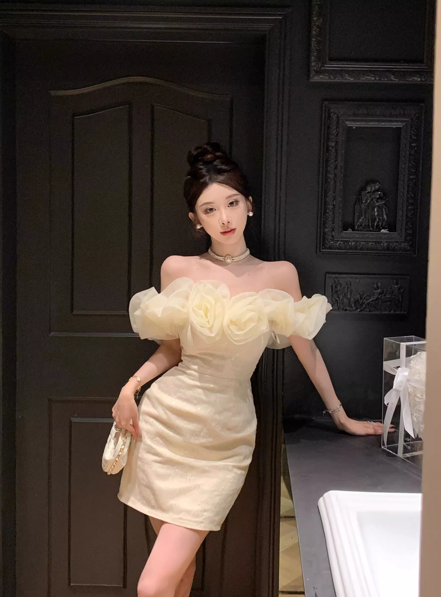 Fashion Light Yellow Sequin Off-the-shoulder Design A-line Strapless Homecoming Dress TP3709