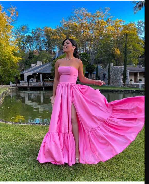 Vestido de fiesta clásico rosa sin tirantes, vestido de graduación rosa, vestido formal