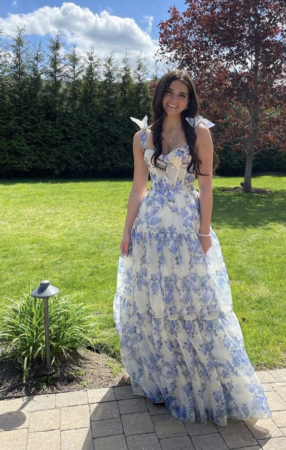 Vestidos de noche de fiesta de gasa con estampado floral especial y corte A