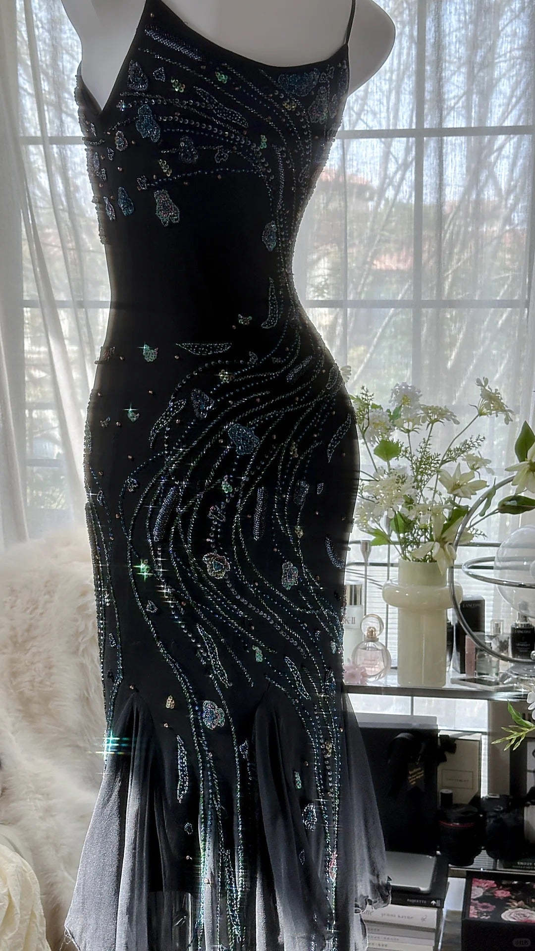 Black Shiny Luxury Gorgeous Exquisite Beaded Long Mermaid Mermaid Dress Chiffon Fairy Ball Dress Evening Dress Wedding Guest Party Dress Prom Dress Date Dress Graduation Dress gh3992