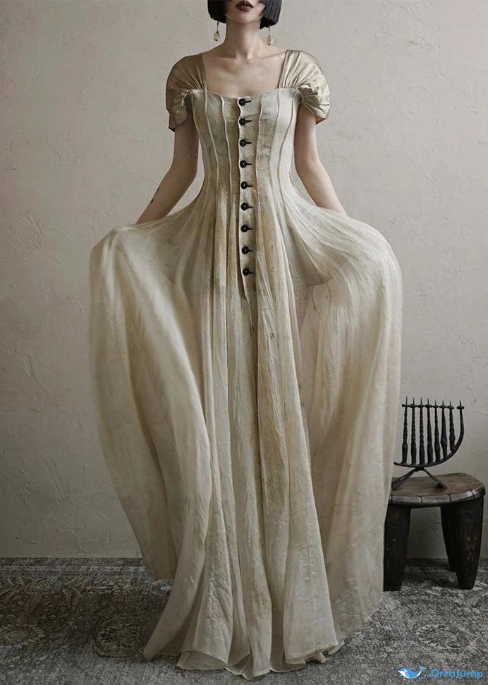 shopuniqlos-New Retro Elegant Square Neck Summer New Long Chiffon Prom Dress Evening Dress Retro Wedding Bridesmaid Dress gh5251