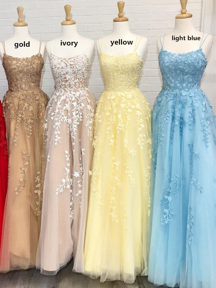 Vestido de fiesta largo con tirantes de princesa y apliques de encaje, vestidos de noche