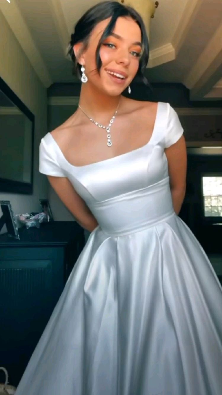Vestido de novia de satén sencillo y único con corte en A, vestido de fiesta de graduación encantador