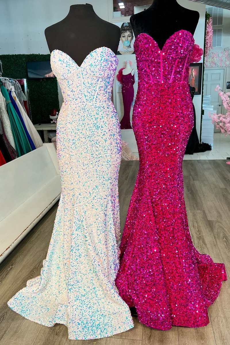 Vestidos de fiesta largos de sirena con escote corazón en verde cazador, vestidos formales con lentejuelas brillantes