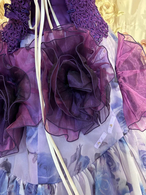Hermoso vestido de noche de quinceañera con tirantes finos de gasa y flores lilas, corte A, TP4284