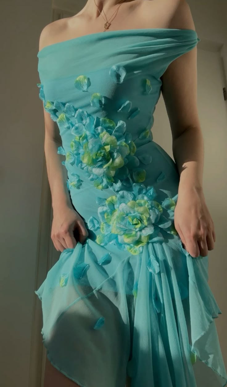 Cute A Line Off the Shoulder Flower Blue Chiffon Short Party Dress Birthday Dress SH2716