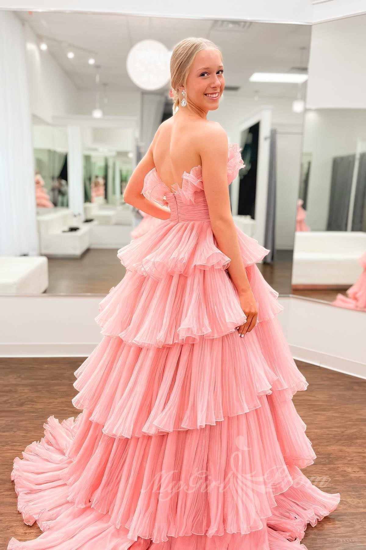A-line Ruffles Black Tulle Long Prom Dresses, Layered Formal Gown GP518