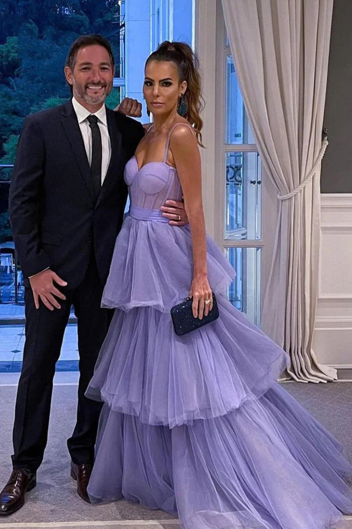 A-line Sweetheart Purple Layered Tulle Prom Dress,WP382