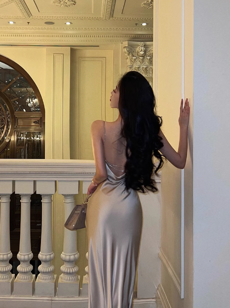 Vestido de fiesta de sirena con tirantes finos color champán para 18 cumpleaños, ideas para vestidos de cumpleaños para mujeres (DP2325)