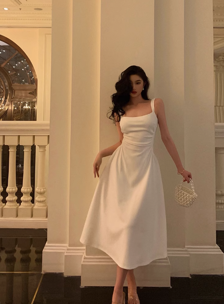 Vestido blanco sexy de tirantes finos para fiesta de cumpleaños número 21, corte A, atuendos de cumpleaños, ideas para vestidos de cumpleaños para mujeres DP2319