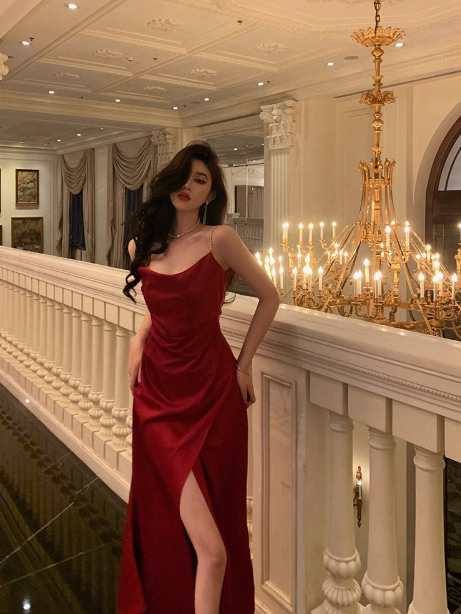 Vestido rojo sexy de sirena con tirantes finos para cumpleaños número 21. Ideas de vestidos de cumpleaños para mujeres (DP2317)