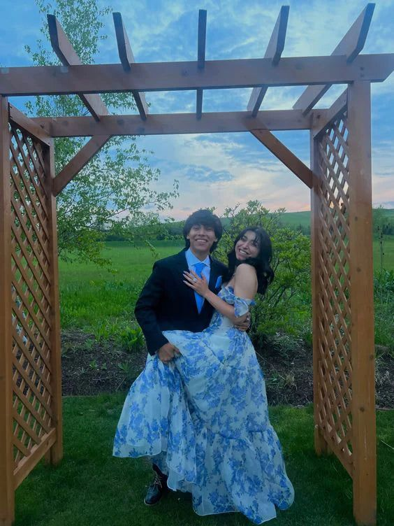 Vestidos de noche de fiesta de gasa con estampado floral especial y corte A