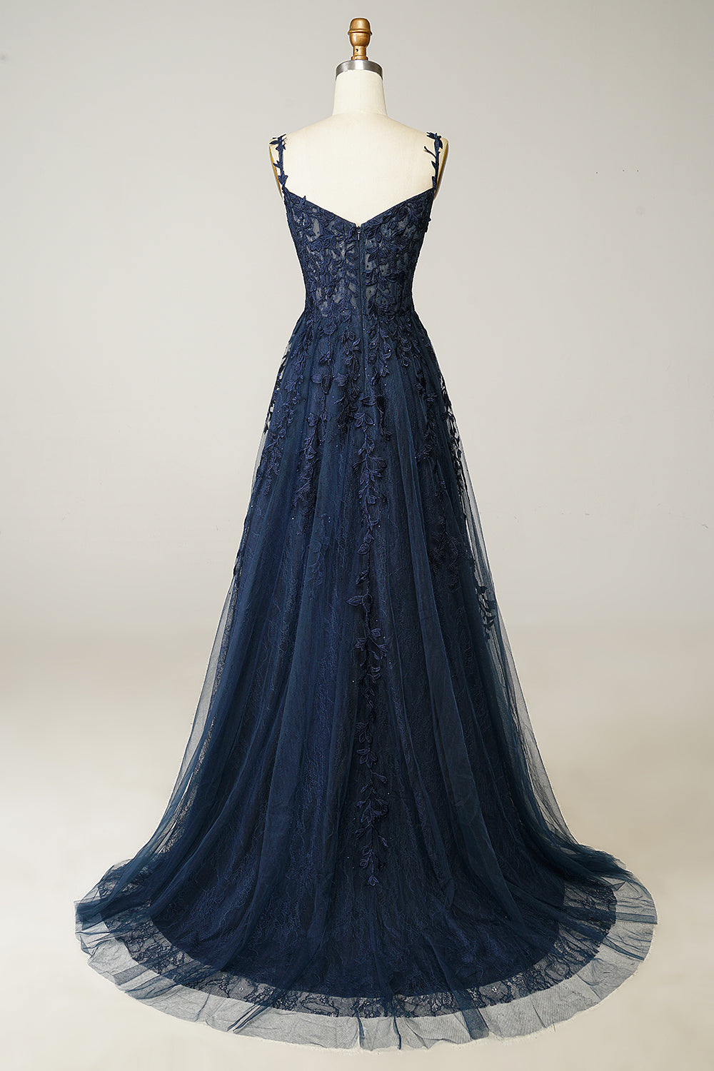 Sky Blue Lace Tulle Long Prom Dresses Off-the-Shoulder A-Line Formal Gown GP536