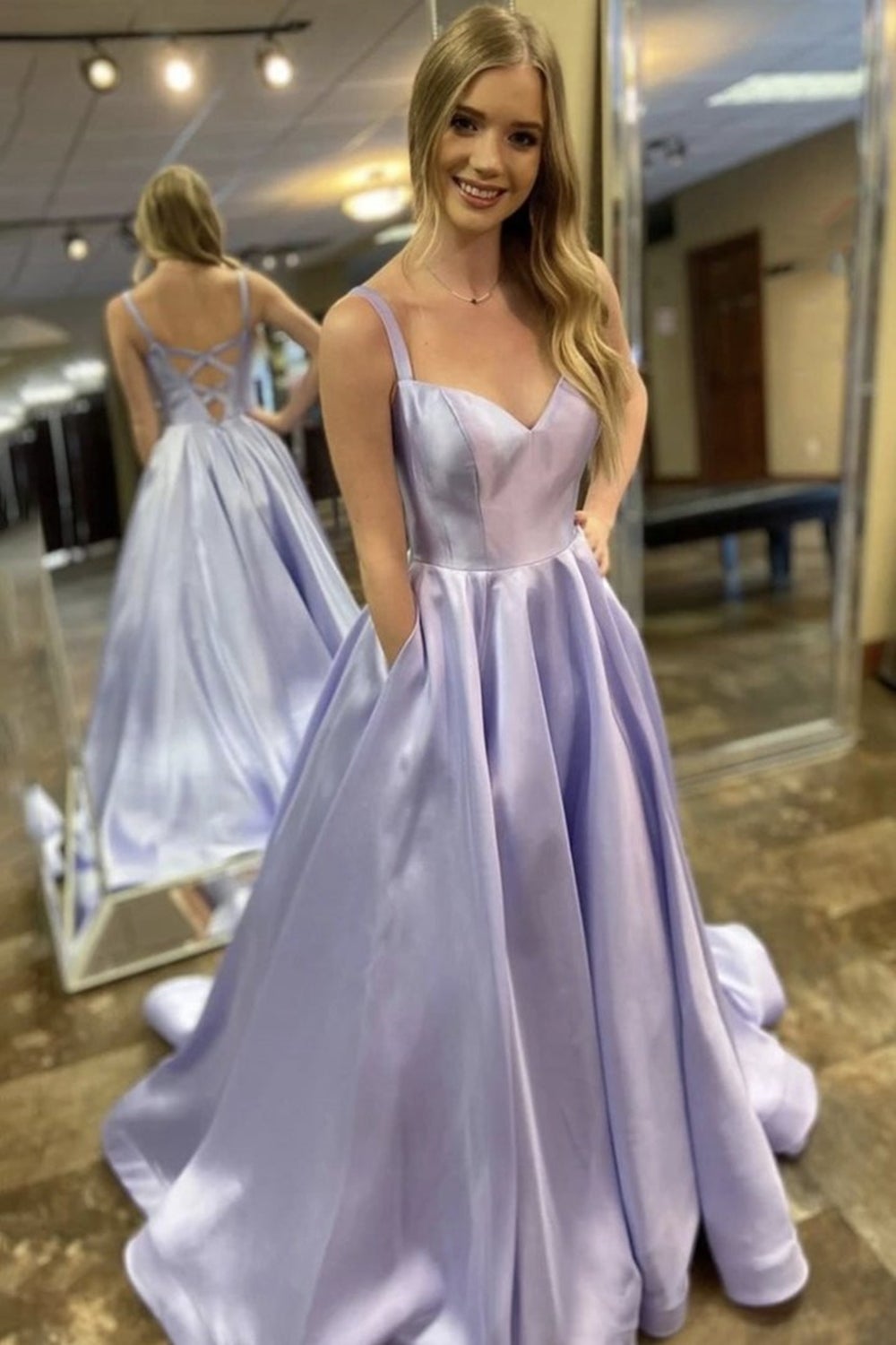 Vestido de fiesta largo de satén morado con escote en V y espalda abierta, vestido de noche formal de graduación para mujer