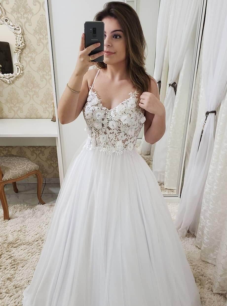 Vestido de fiesta largo con escote en A y apliques, vestidos formales de novia para playa con tirantes finos