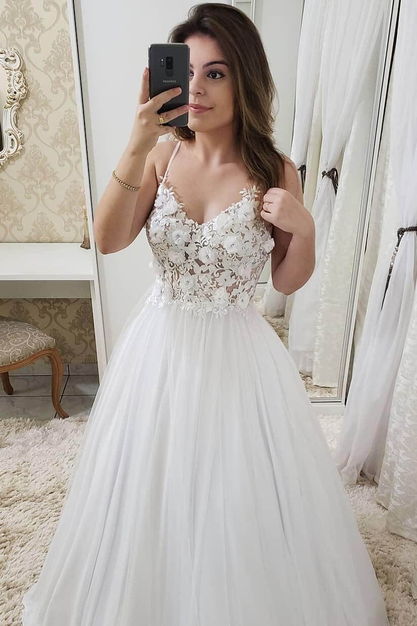 Vestido de fiesta largo con escote en A y apliques, vestidos formales de novia para playa con tirantes finos