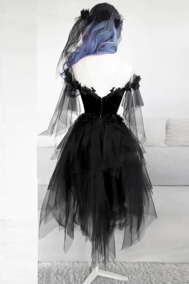 Unique Black Off The Shoulder Layered Tulle Homecoming Dress,Beautiful Prom Dress SH648