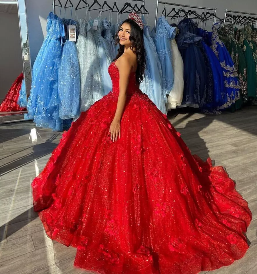 Hermosos vestidos de quinceañera con lentejuelas rojas, vestido de fiesta