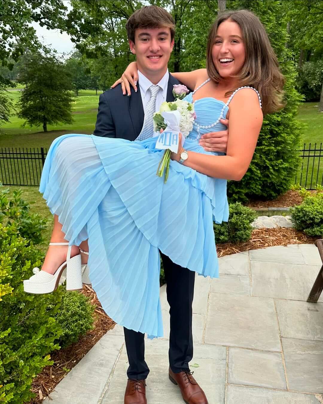 Vestido formal de gasa azul escalonado, vestido largo de fiesta para graduación