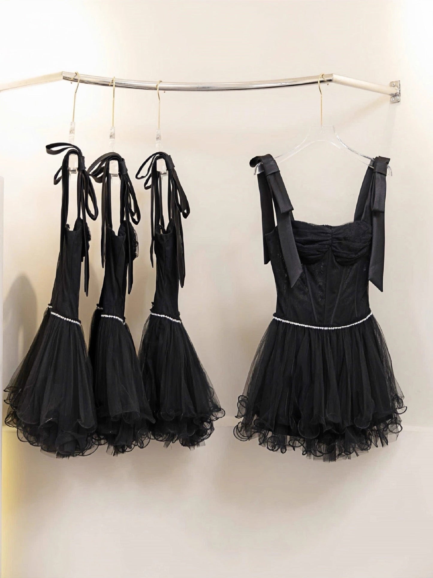 Vestido negro corto con tirantes finos, corte A, para fiesta, formal, de regreso a casa, elegante, de noche, corto, para cóctel, para cumpleaños número 16, de tul, DH2770