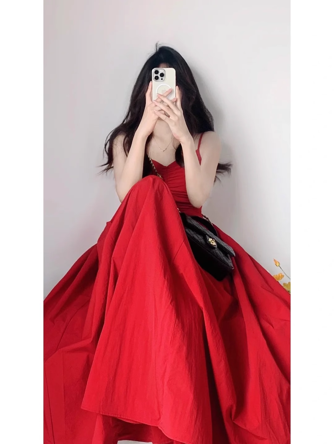 Chic A Line Spaghetti Straps Red Backless Ruffles Long Prom Dresses Birthday Outfits SD510