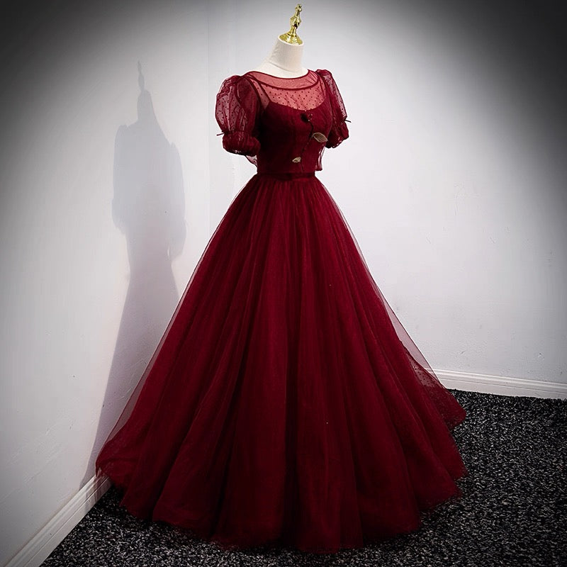 Elegante vestido de fiesta largo burdeos con tirantes finos, ideal para celebrar 20 cumpleaños y 18 años, DH128