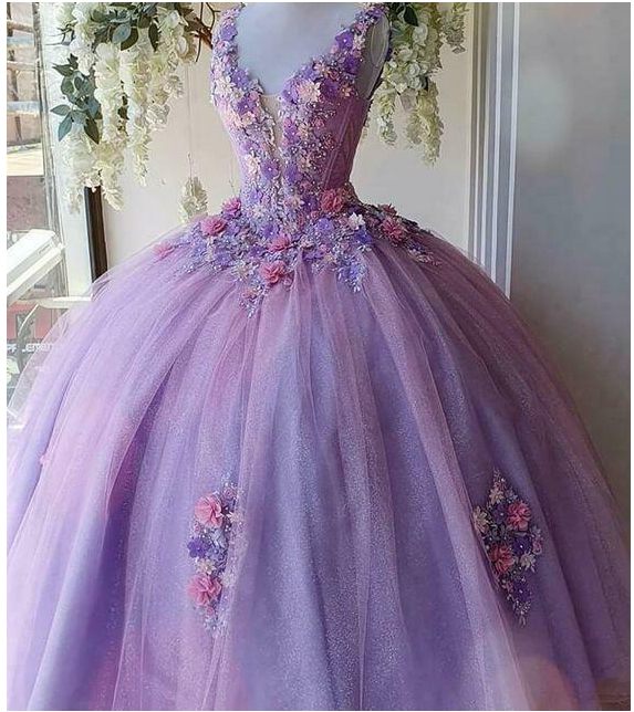Vestido largo de fiesta de princesa de tul con flores, vestidos de quinceañera