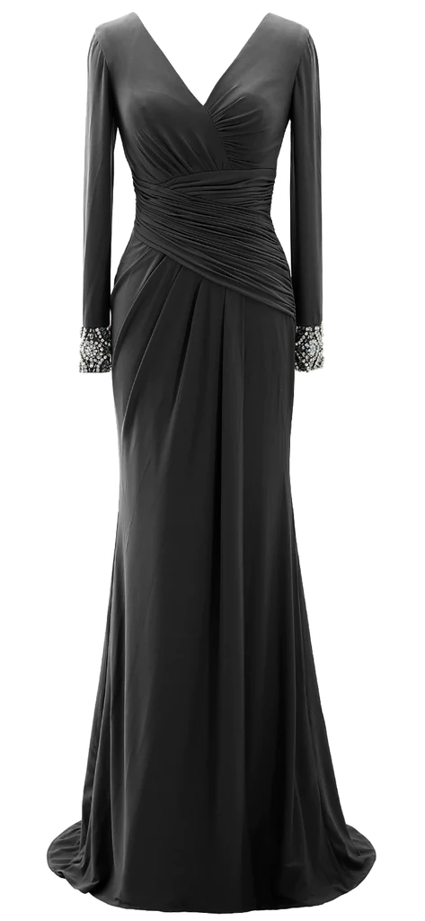 Vestidos largos de madre de la novia para mujer, vestido de noche verde gris con manga larga y cuello en V
