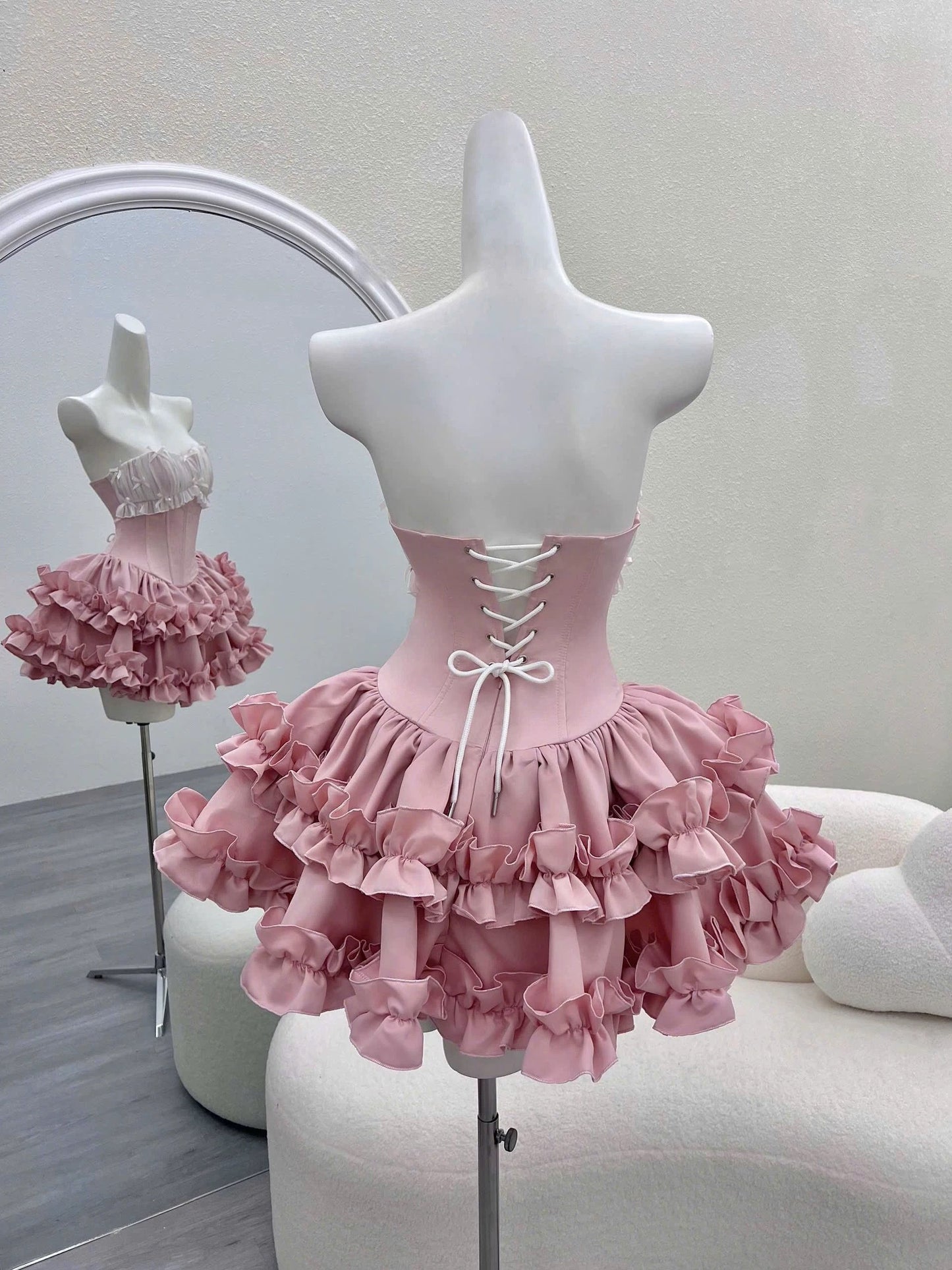 Bonito vestido de fiesta rosa sin tirantes, corto, formal, para el regreso a casa, elegante, corto, para cóctel, para cumpleaños número 16, DH2759