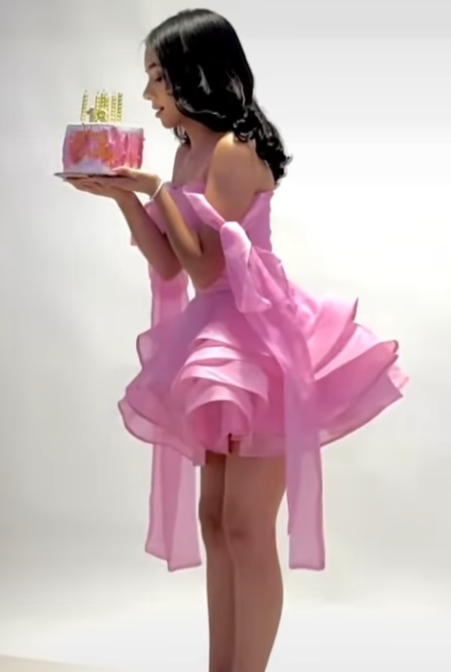 Lindo vestido de fiesta con hombros descubiertos, minivestido corto de gasa rosa para fiesta de 8.º grado, vestido de verano para escuela secundaria, atuendos para fiesta de bienvenida, atuendo de cumpleaños DH1009