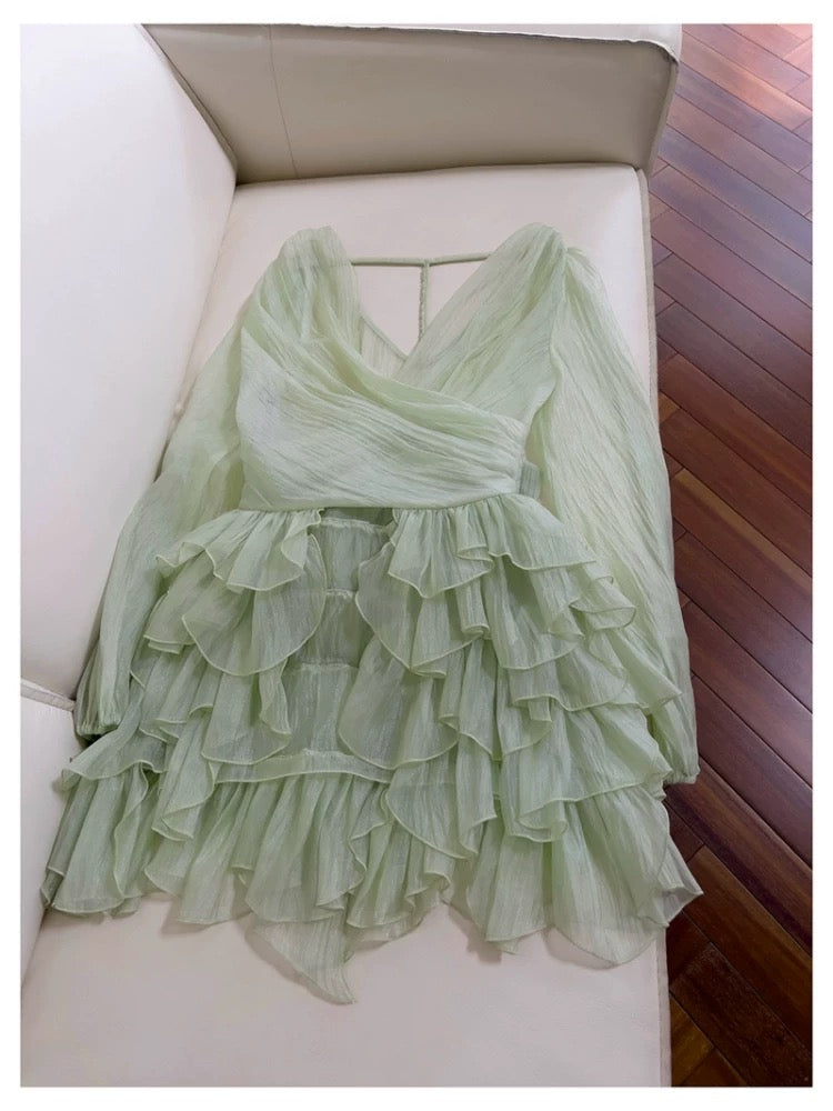 Lindos vestidos de fiesta de gasa verde menta con tirantes finos y corte en A para octavo grado, vestido de verano para escuela secundaria, atuendos para fiesta de bienvenida DH102