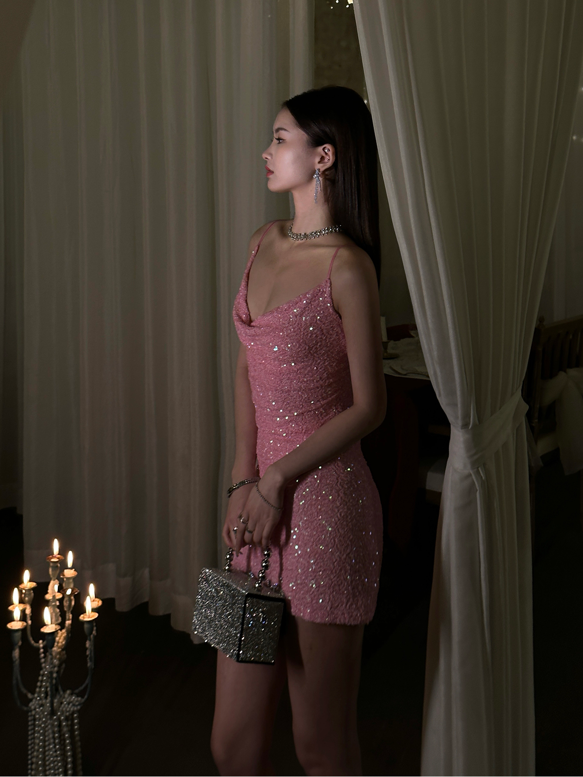 Cute Sheath Spaghetti Straps Pink Sequin Mini Short Formal 8th Grade Homecoming Dresses Summer Middle School Hoco Dress Homecoming Outfits DH1092