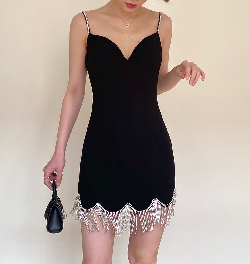 Vestido corto de satén negro con tirantes finos, sexy, para fiesta de 8.º grado, de verano, para escuela secundaria, DH1093