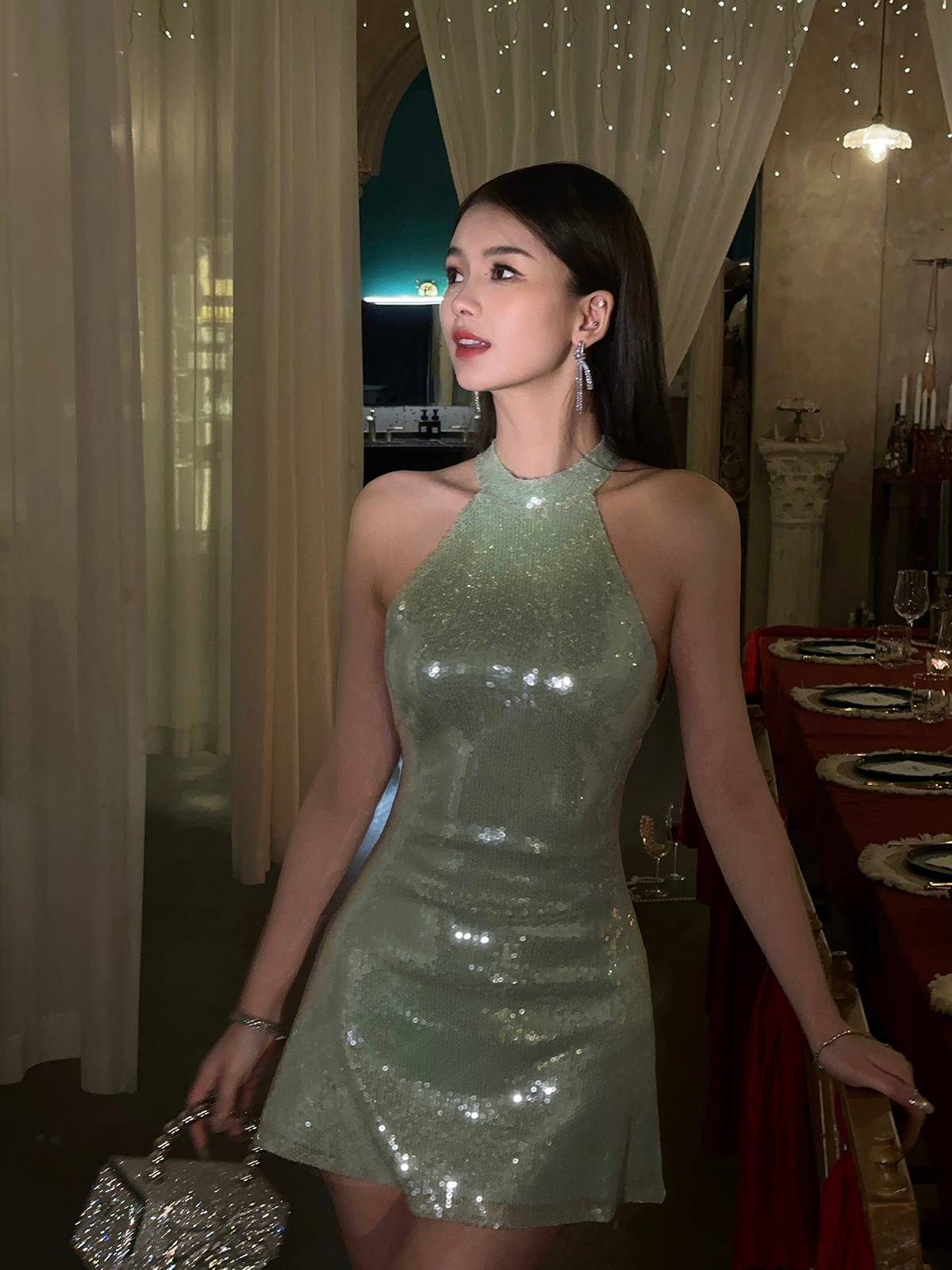 Sexy Sheath High Neck Sequin Mint Green Mini Short Formal 8th Grade Homecoming Dresses Summer Middle School Hoco Dress Birthday Outfits DH1098