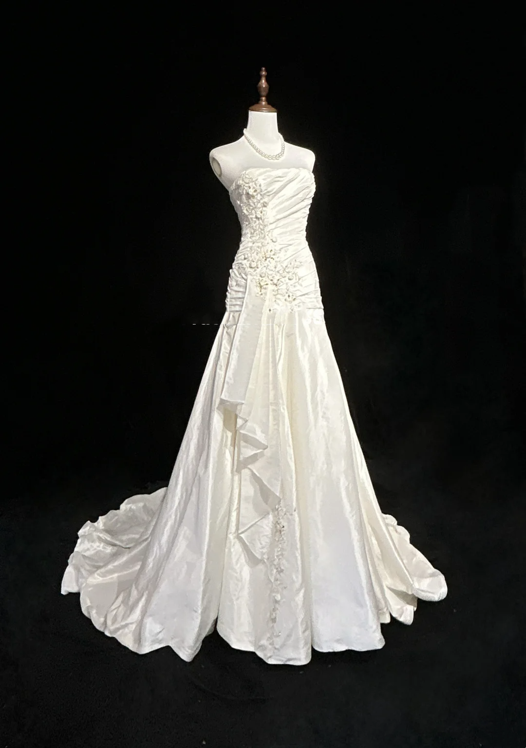 Vestido de novia único de sirena, sin tirantes, de encaje, sin mangas, blanco, años 50, vestidos de novia modestos, DH1103
