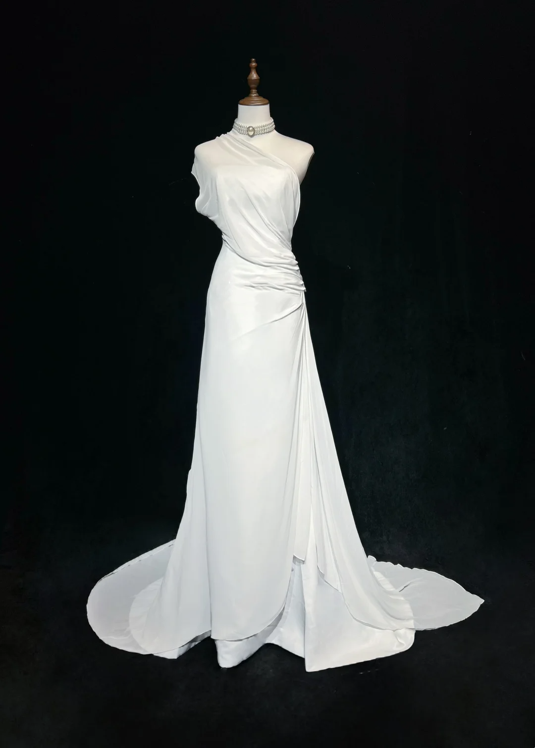 Vestido de novia vintage de los años 60, corte en A, un hombro, de gasa, sin mangas, largo, blanco, años 90, elegante, DH1106